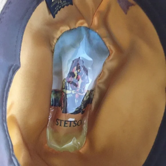 Vintage Womens Stetson Cowboy Western Hat Corduroy Cotton Feather Beige 6-3/4 - Picture 11 of 12